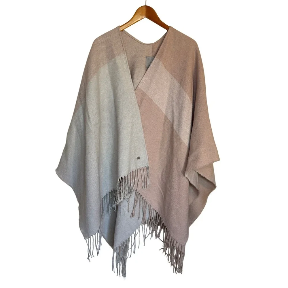 Soia & Kyo Cape Wrap Shawl Women OS Beige Striped Fringe Western Boho Cabincore‎